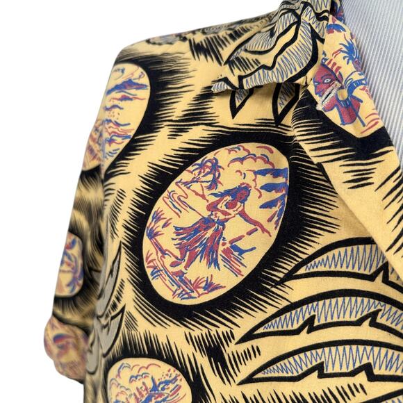 Vintage Reyn Spooner Hawaiian Shirt Men’s XL Yellow Hula Girls Palm Trees Button - Picture 4 of 10